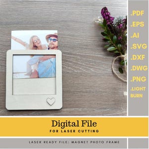 Fichier numérique de cadre photo magnétique découpé au laser, fichier numérique Svg Png Pdf, gravure légère, téléchargement numérique de cadre photo magnétique pour réfrigérateur pour découpe au laser