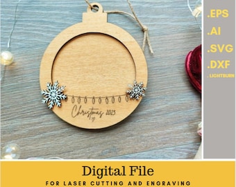 Laser Cut Christmas Photo Ornament: Snowflake Picture Frame SVG (Digital File)