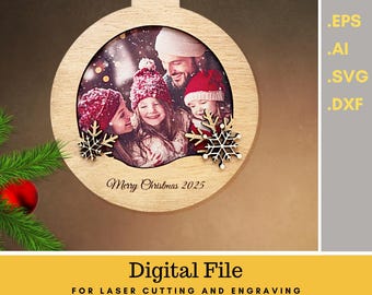 Christmas Photo Ornament Laser File: Snowflake Keepsake SVG (Digital Download)