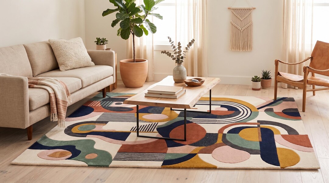 Modern Abstract Hand Tufted Wool Rug- Geometric Art - Etsy