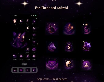 Mystic Galaxy App Icons: Celestial iPhone & Android Theme (Digital Download)