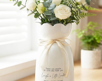 Friendship Ceramic Vase, Laugh a Little Louder to Best Friend, Neutral Home Styling, Housewarming Gift, BBF Keepsake