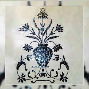 Handmade Thikri Art Mirror - Mughal Floral Vase Design | Indian Inlay Work | Wall Decor | Unique Home Gift