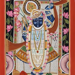 Large Shrinathji Pichwai Painting, Handmade Nathdwara Art, Traditional Indian Devotional Painting, Temple Decor, Hindu Gift