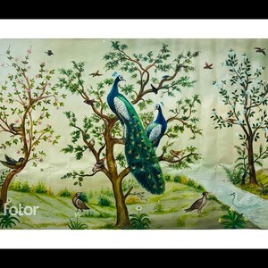 100% Handmade Indian Peacock Painting – Elegant Pair in Nature, Traditional Art with Birds & Trees, Ideal for Home Wall Décor