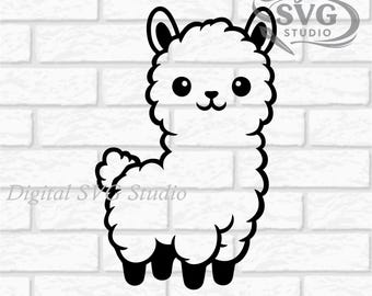 Cartoon Happy Lama SVG DXF File for Cricut or Laser Cutting | Digital Download | Scrapbook and Sticker File | Pet & Farm Animals | Png Pdf