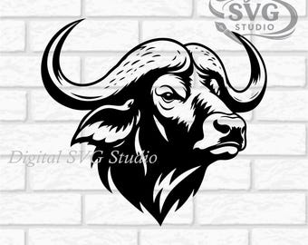 African Buffalo Portrait SVG DXF File for Cricut or Laser Cutting | Digital Download | Scrapbook and Sticker File | Safari Animals | Png Pdf