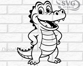 Cartoon Happy Crocodile SVG DXF File for  Laser Cutting | Digital Download | Scrapbook and Sticker File | Safari Animals | Png Pdf