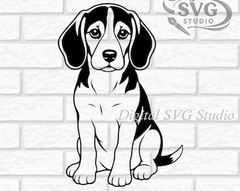 Cartoon Sitting Beagle Dog SVG DXF File for  Laser Cutting | Digital Download | Scrapbook and Sticker File | Pet Animals | Png Pdf