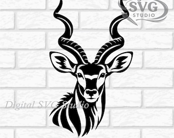 African Kudu Buck Portrait SVG DXF File for Cricut or Laser Cutting | Digital Download | Scrapbook and Sticker File | Safari Animals Png Pdf