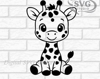 Cartoon Baby Giraffe SVG DXF File for Cricut or Laser Cutting | Digital Download | Scrapbook and Sticker File | Safari Animals | Png Pdf
