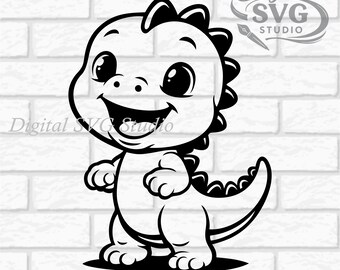 Cartoon Standing Baby T-Rex Dinosaur SVG DXF File for Laser Cutting | Digital Download | Scrapbook and Sticker File | Dino Animals | Png Pdf