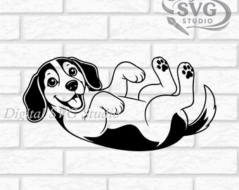 Cartoon Beagle Puppy Rolling SVG DXF File for  Laser Cutting | Digital Download | Scrapbook and Sticker File | Pet Animals | Png Pdf