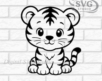 Cartoon Tiger SVG DXF File for Cricut or Laser Cutting | Digital Download | Scrapbook and Sticker File | Safari or Jungle Animals | Png Pdf
