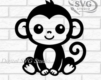 Cartoon Baby Monkey SVG DXF File for Cricut or Laser Cutting | Digital Download | Scrapbook and Sticker File | Safari Animals | Png Pdf