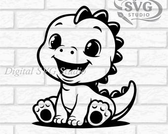 Cartoon Sitting Baby T-Rex Dinosaur SVG DXF File for Laser Cutting | Digital Download | Scrapbook and Sticker File | Dino Animals | Png Pdf