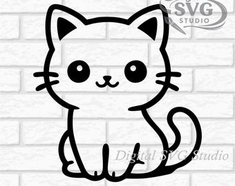 Cartoon Cat SVG DXF File for Cricut or Laser Cutting | Digital Download | Scrapbook and Sticker File | Pet Animals | Png Pdf