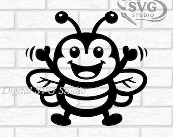 Happy Cartoon Bee SVG DXF File for Cricut or Laser Cutting | Digital Download | Scrapbook and Sticker File | Bugs & Animals | Png Pdf