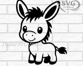 Cartoon Donkey SVG DXF File for Cricut or Laser Cutting | Digital Download | Scrapbook and Sticker File | Farm Animals | Png Pdf