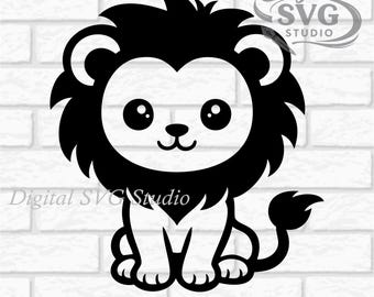 Cartoon Lion SVG DXF File for Cricut or Laser Cutting | Digital Download | Scrapbook and Sticker File | Safari Animals | Png Pdf