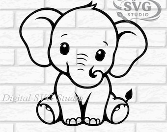 Cartoon Baby Elephant SVG DXF File for Cricut or Laser Cutting | Digital Download | Scrapbook and Sticker File | Safari Animals | Png Pdf