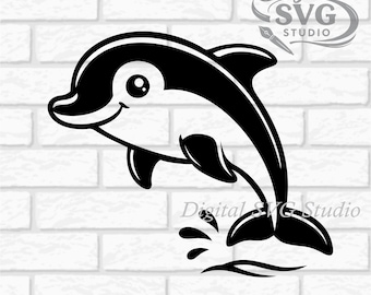 Cartoon Happy Dolphin SVG DXF File for Cricut or Laser Cutting | Digital Download | Scrapbook and Sticker File | Sea Animals | Png Pdf