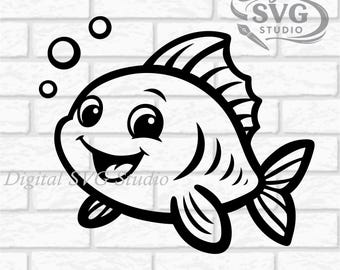 Cartoon Fish SVG DXF File for Cricut or Laser Cutting | Digital Download | Scrapbook and Sticker File | Pet & Sea Animals | Png Pdf