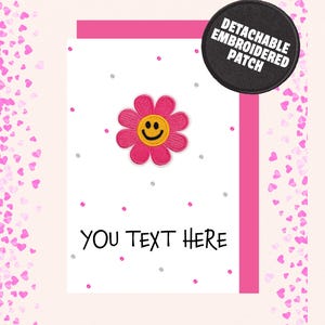 Personalised pink Daisy Card with Detachable Patch Keepsake any occasion