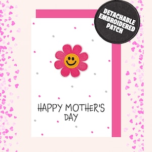 Personalised pink Daisy Card with Detachable Patch Keepsake Mother's Day