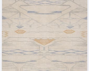 Flatweave Wool Rug, blue cream kilim style, durable scandi home decor
