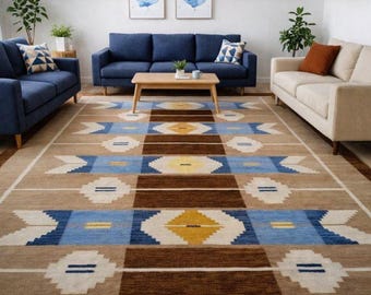 Scandinavian Rug, Flatweave Wool Rug, Neutral Nordic Decor