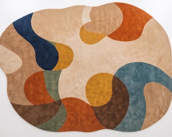 Retro Mod Rug, New Zealand Wool, Mustard Yellow, Green