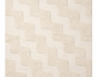 Handwoven Wool Rug, Cream Neutral Textured, Scandinavian Living Room