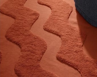 Handwoven Rug, New Zealand Wool Modern Area Rug, Wavy Pattern Terracotta Decor