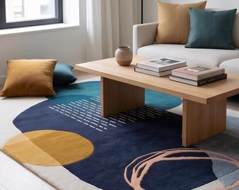 Hand Tufted Rug, New Zealand Wool, Navy Blue, Custom Size Rug