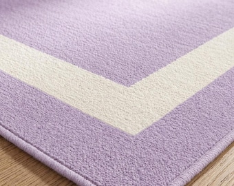 Hand Tufted Lavender Wool Rug – Modern White Bordered Carpet, New Zealand Wool