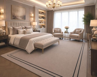 Hand Tufted Rug, Beige NZ Wool, Modern Minimalist Area Rug, Custom Living Room Carpet