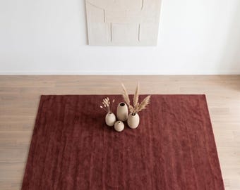 Hand Tufted New Zealand Wool Area Rug, Burgundy Red Solid Pile