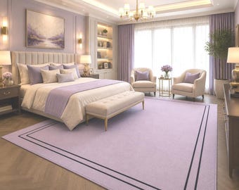 Pastel Lavender NZ Wool Hand Tufted Rug, Modern Minimalist Border Carpet