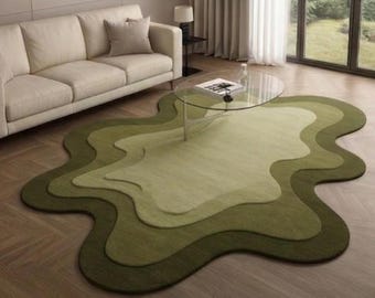 Hand-Tufted New Zealand Wool Rug – Layered Wave Sage Green Area Rug