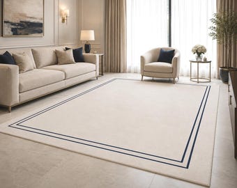 Hand Tufted Rug, Ivory Cream Wool, Minimalist Modern Rug
