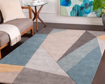 Geometric Rug, NZ Wool Rug, Color Block, Modern, Custom Size