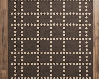 Hand Tufted Rug, Brown Area Rug, New Zealand Wool, Dotted Grid Pattern
