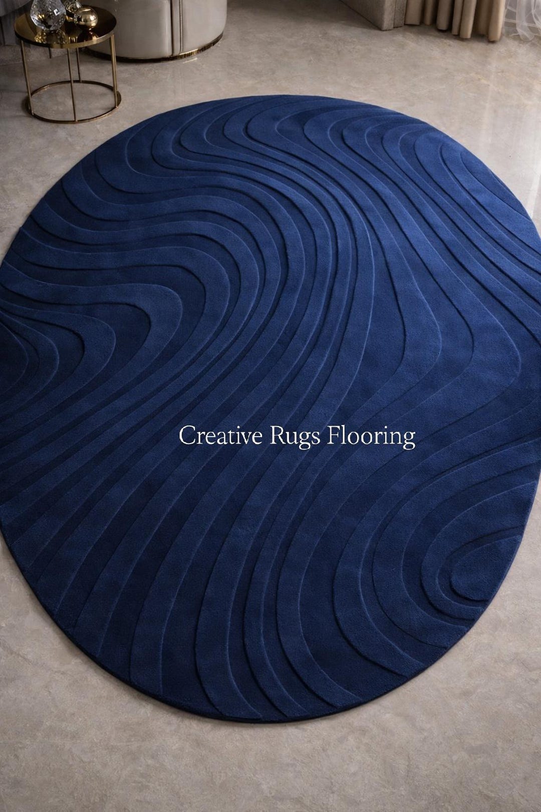 Luxury Blue Round Rug – 3D Wave Texture Modern Area Rug for Living Room ...