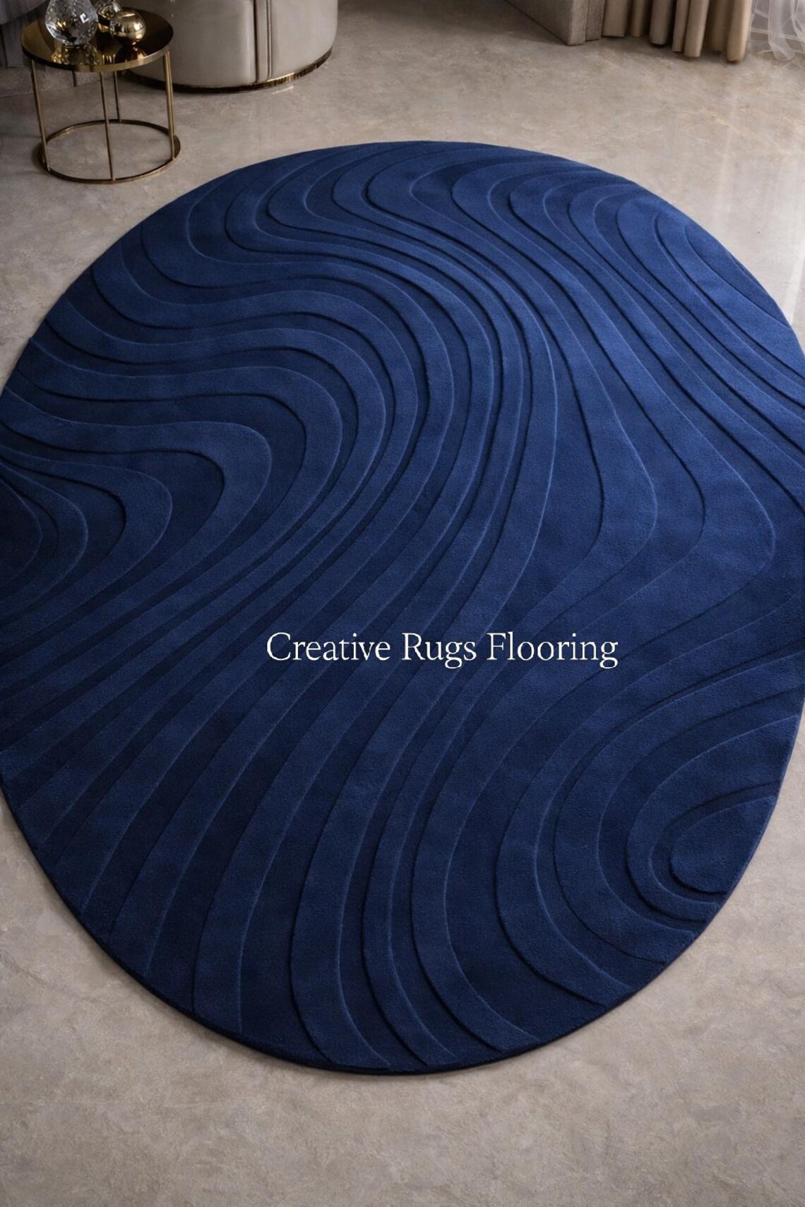 Luxury Blue Round Rug – 3D Wave Texture Modern Area Rug for Living Room ...