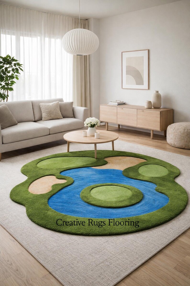 Neutral Color Golf Rug Mini Golf Putting Green Rug | Game Room, Man Cave Decor - Etsy