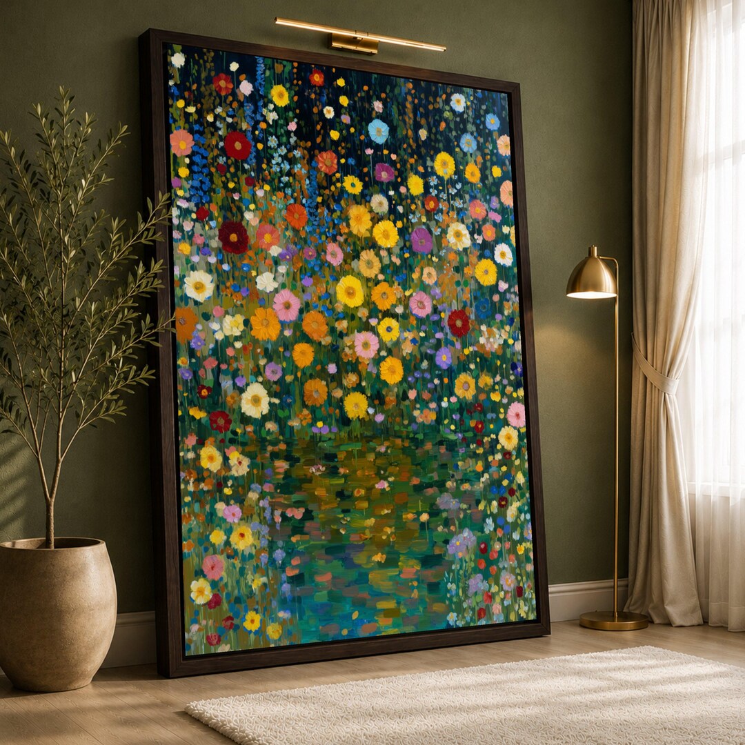 Gustav Klimt Floral Canvas Wall Art, Colorful Flower Garden Painting ...
