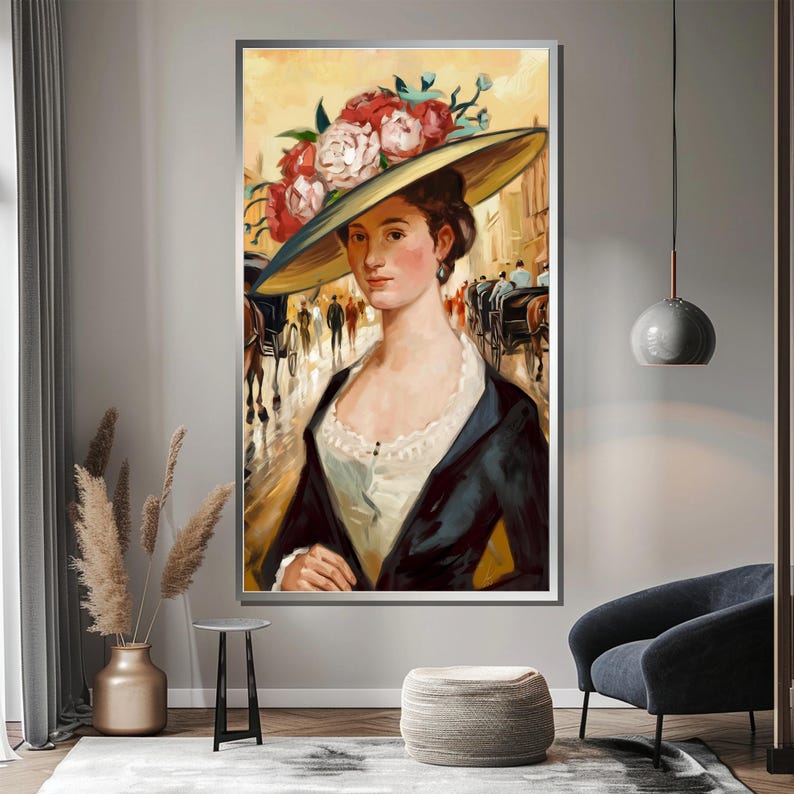 Victorian Lady With Floral Hat Canvas Painting – Elegant Vintage ...