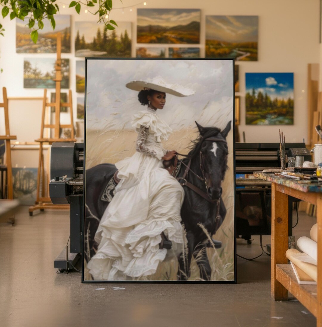 Elegant Woman Riding Horse Canvas Painting, Vintage Wall Art, Ready to ...