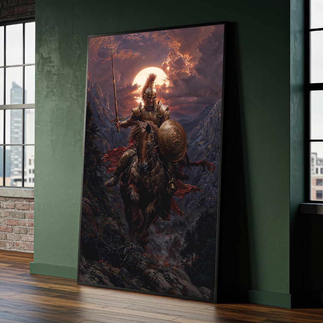 Epic Warrior on Horseback Canvas Painting - Medieval Wall Art, Ready to ...
